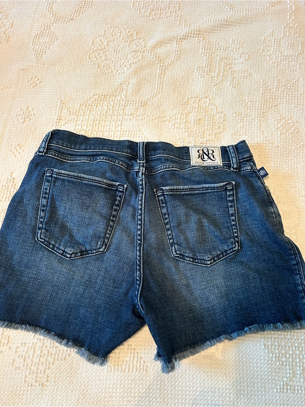 Rock & Republic Blue Denim Frayed Hem Cutoff Shorts
